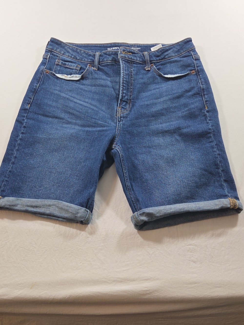 Old Navy O. G. STRAIGHT High Rise Denim Shorts Summer Smooth Pockets Rolled Hem
